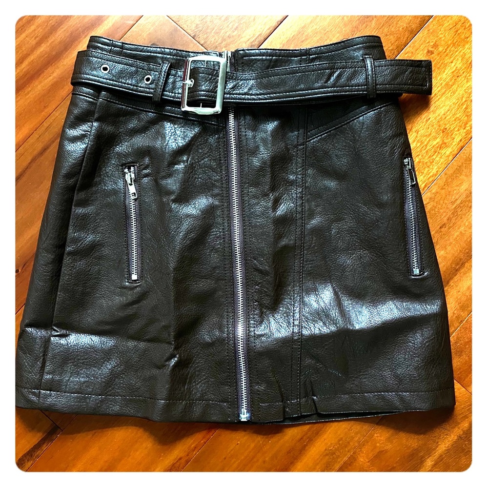 NWT Raga Brown Faux Leather Mini Skirt w/ Belt